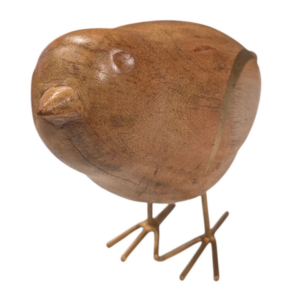 Vintage hand carved wooden "happy bird" , shorebird, W brass legs.
